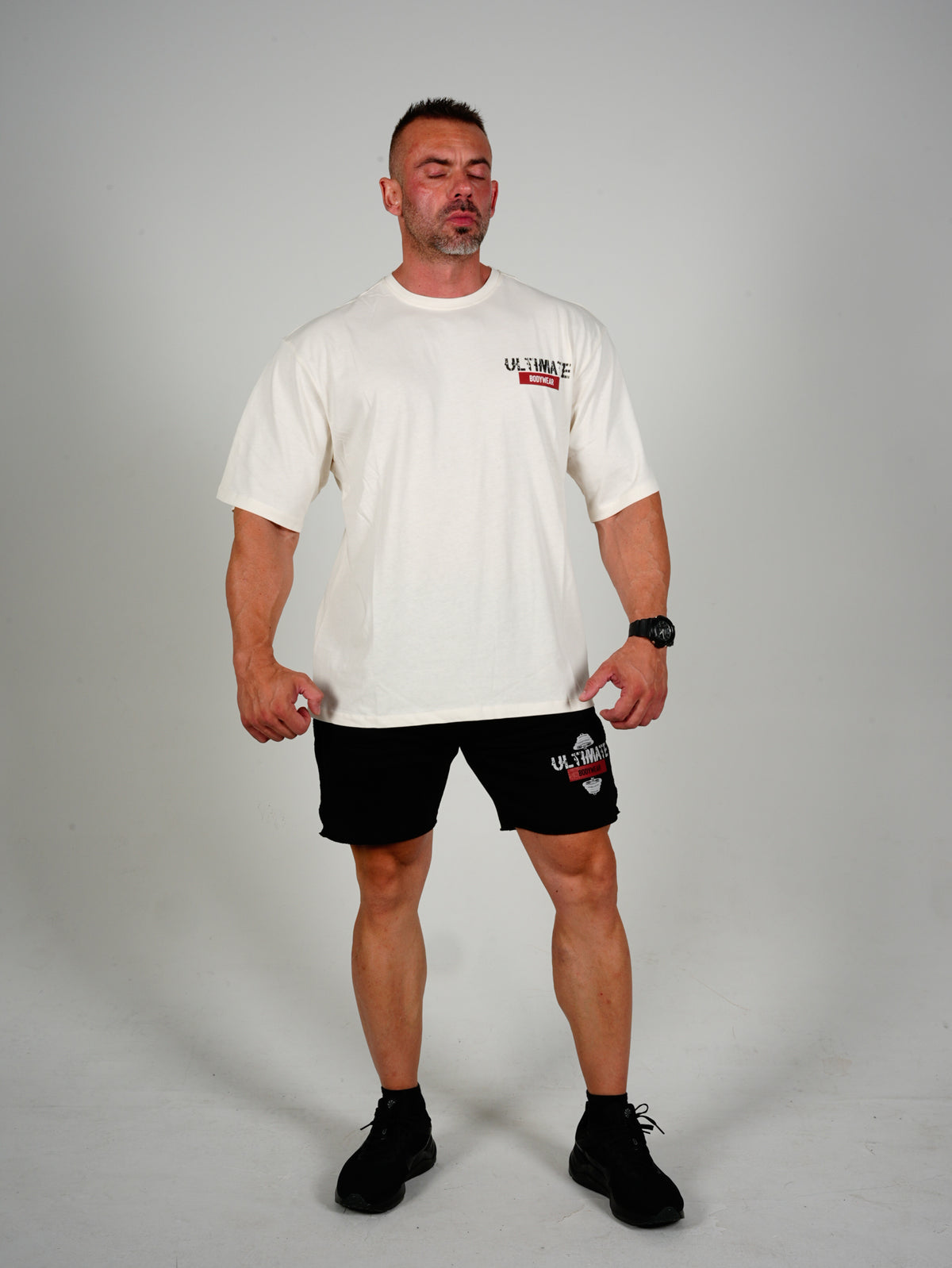 Ultimate Bodywear Erkek Oversize Bodybuilder Icon Gym Tişört Krem Fitness
