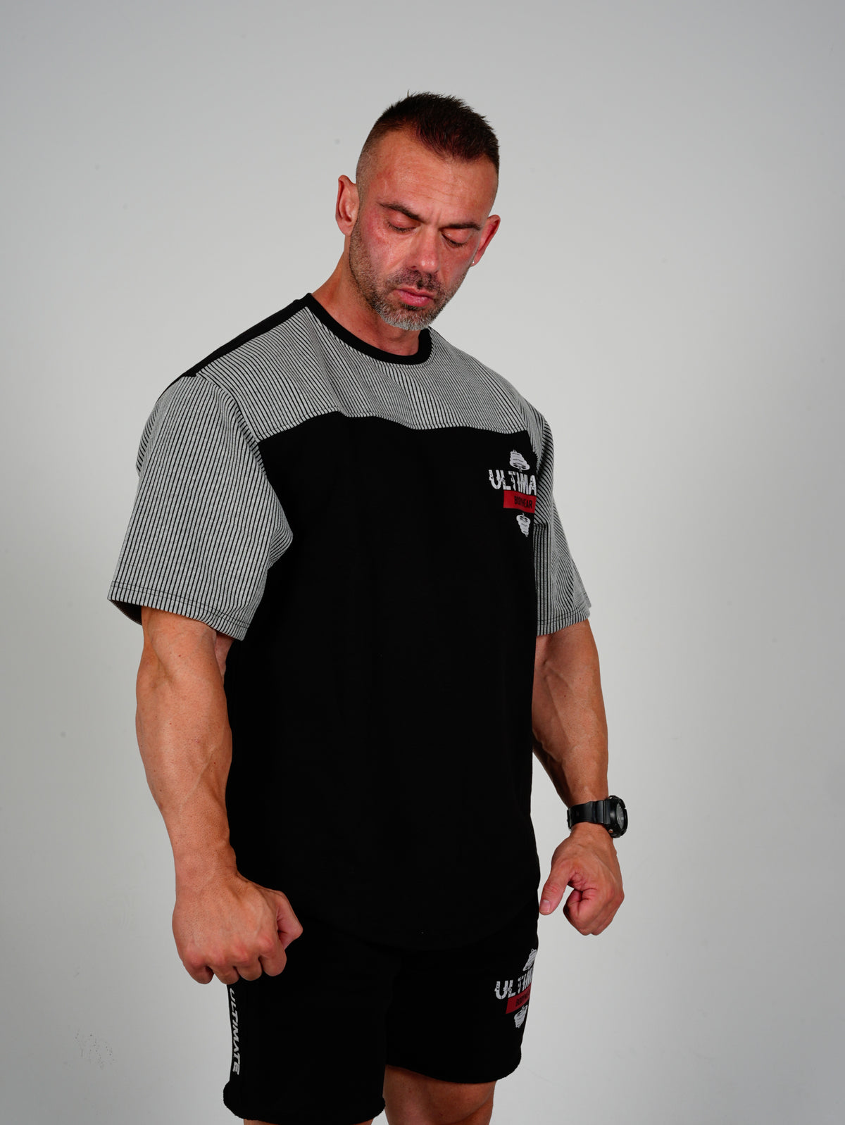 Ultimate Bodywear  Erkek Oversize Gym Tişört Siyah-Gri Fitness