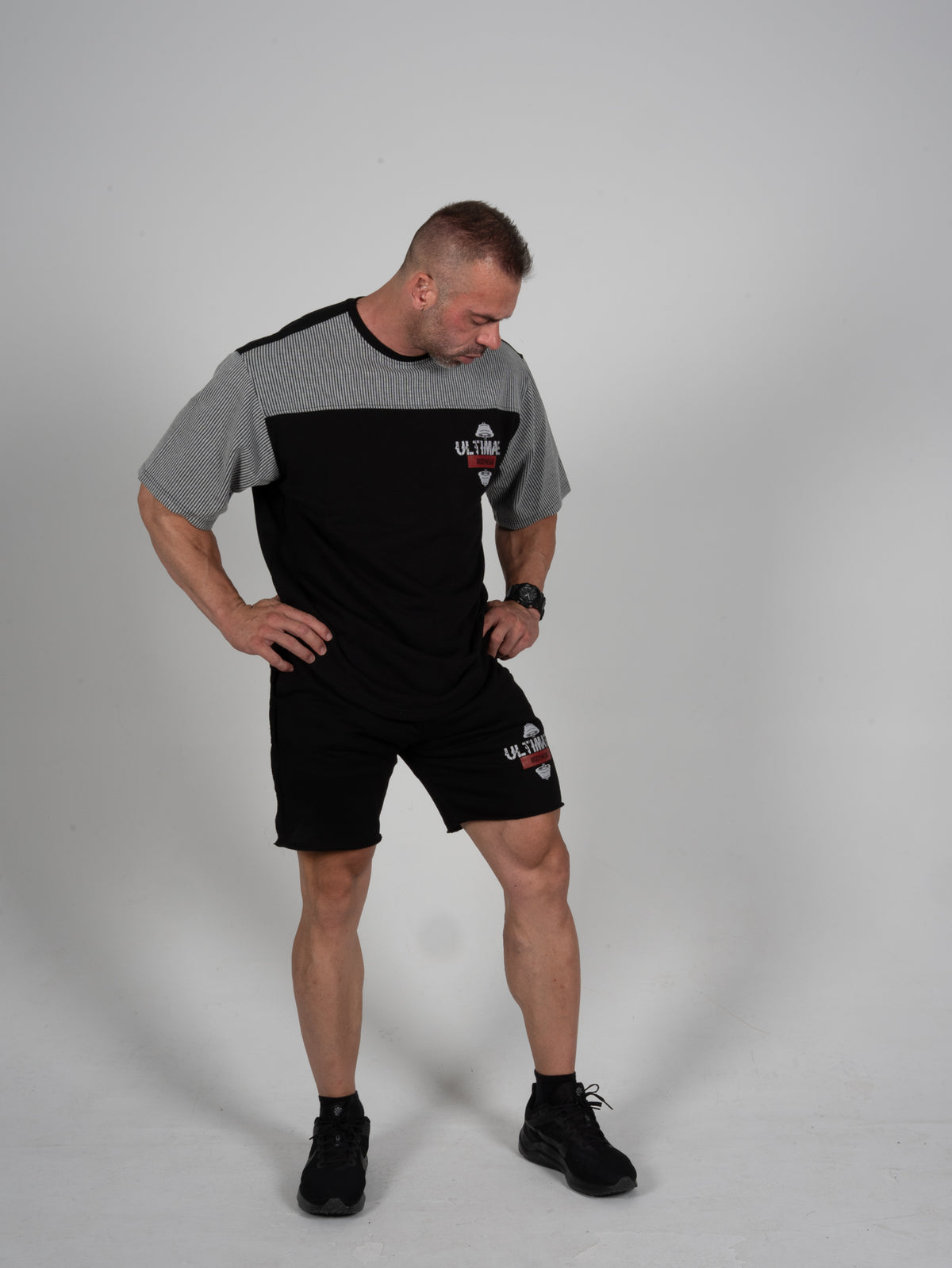Ultimate Bodywear  Erkek Oversize Gym Tişört Siyah-Gri Fitness