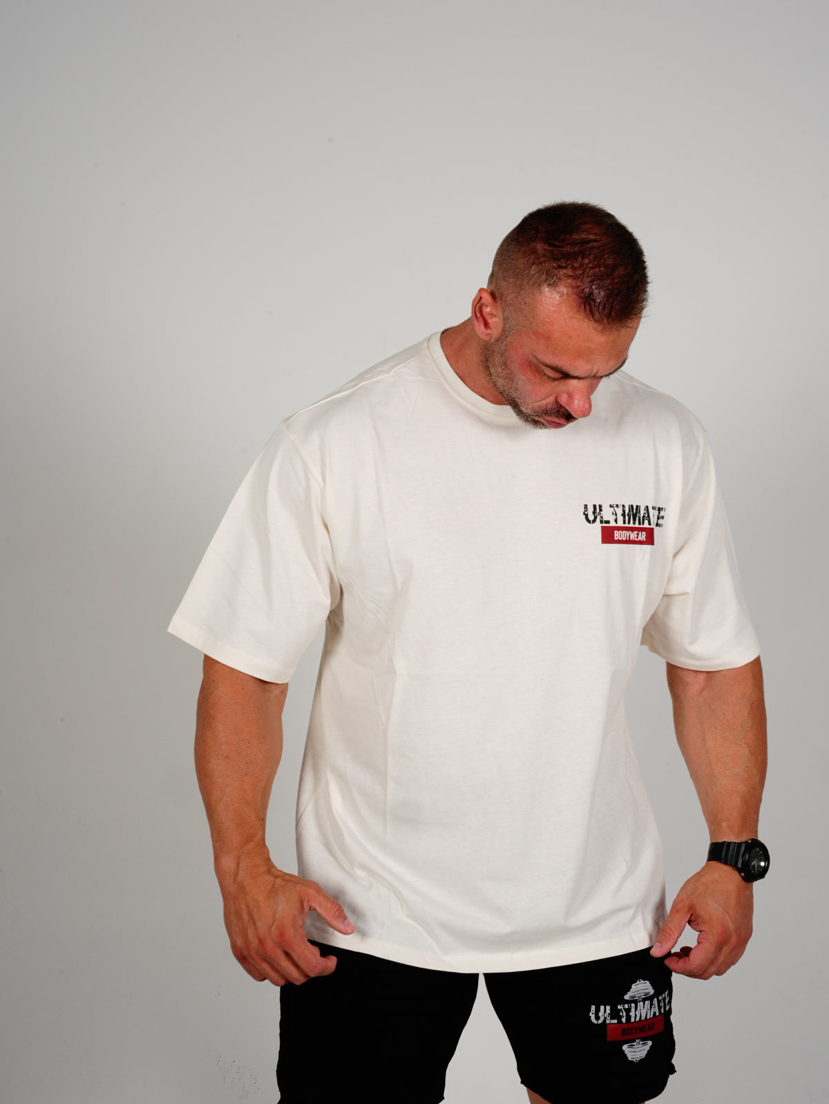 Ultimate Bodywear Erkek Oversize Bodybuilder Icon  Gym Tişört Krem Fitness