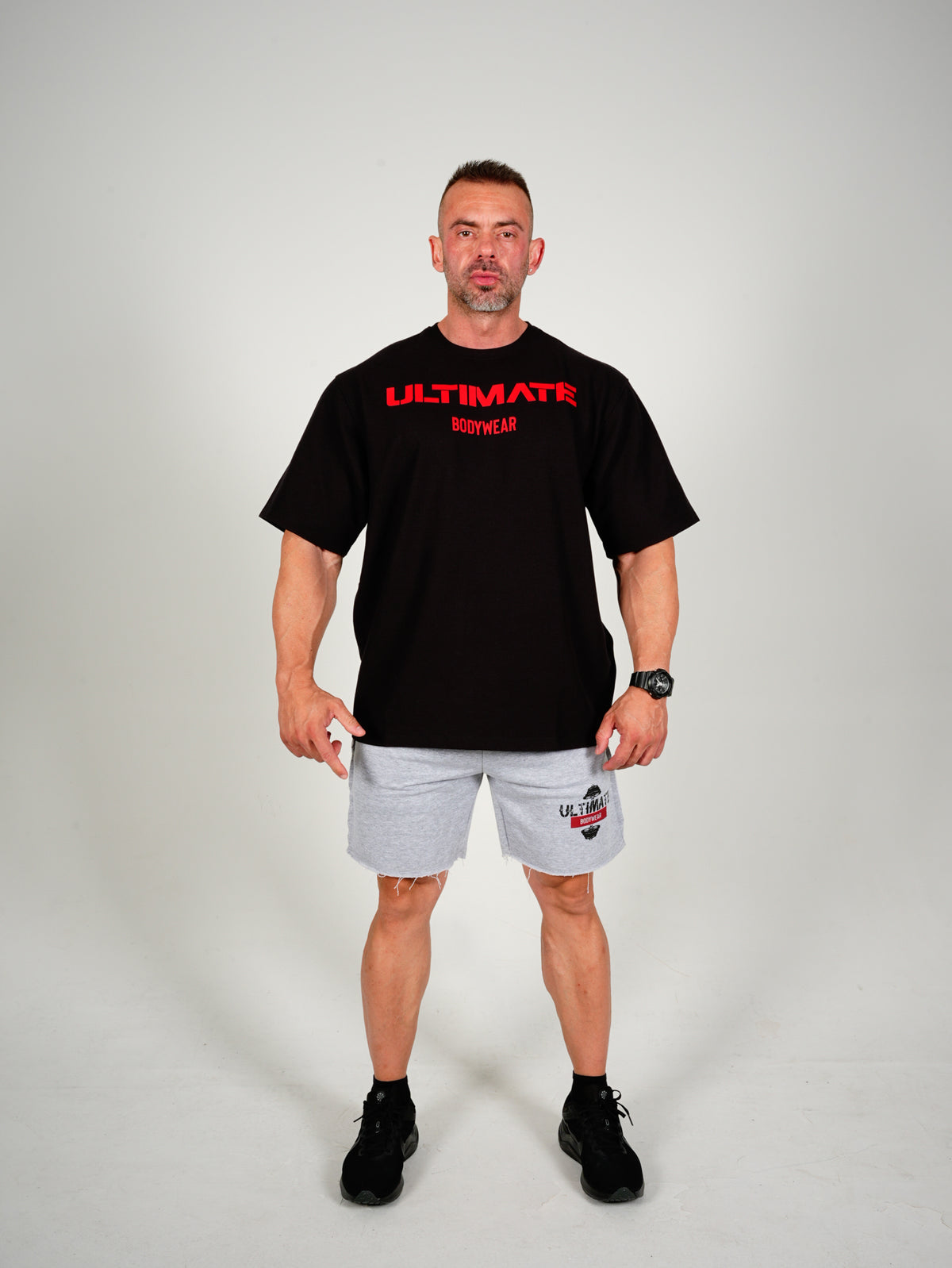 Ultimate Bodywear Erkek Oversize Gym Waffle Tişört Siyah  Fitness