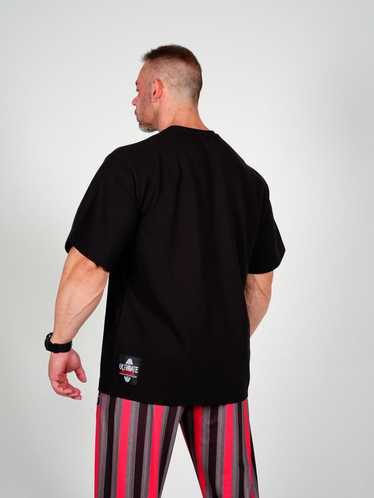 Ultimate Bodywear Erkek Oversize Gym Waffle Tişört Siyah  Fitness